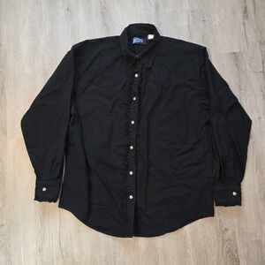 Wrangler Blues Western Shirt Womens Size Large Black Rose Embroidered Shirt